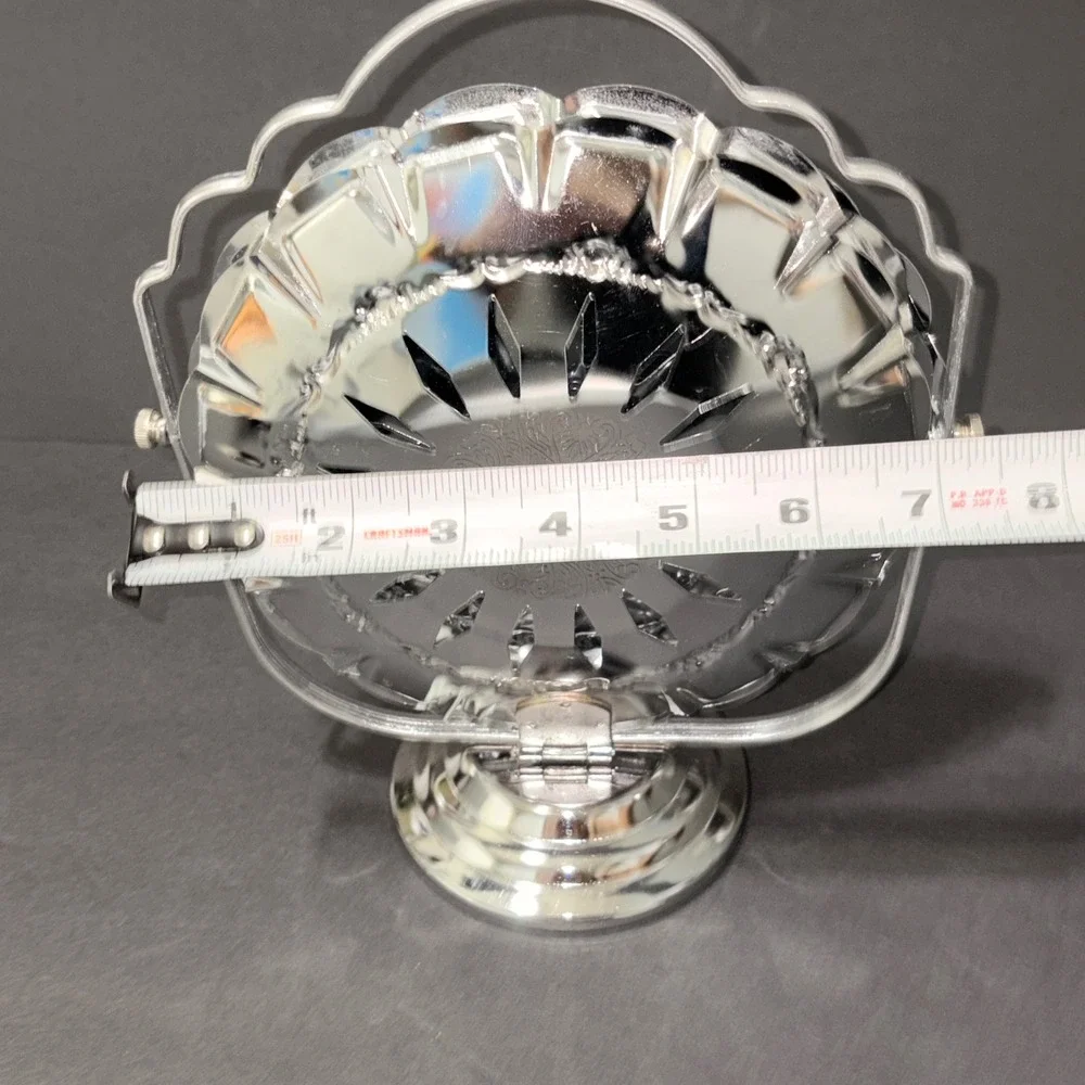 Vtg 3-Tier Folding Metal Tray Platter MCM Lace Clamshell Filigree Scalloped